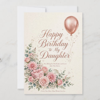 Carte d'anniversaire élégante Fille Rose Gold Flor
