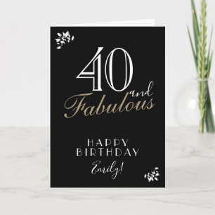 Carte d'anniversaire élégante noire 40 ans '40 et 