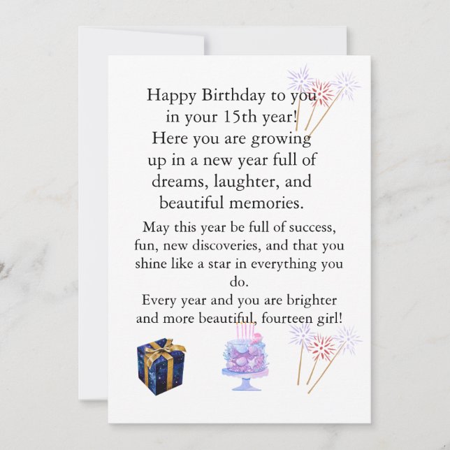 Carte d'anniversaire élégante pour elle – Message  (Devant)