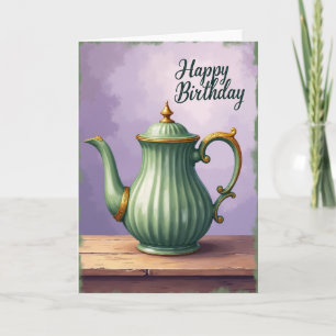 Carte d'anniversaire Élégante Théière Sage