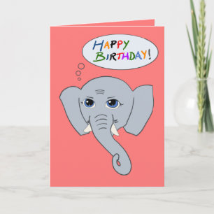 Carte d'anniversaire éléphant joyeux (rose)