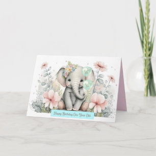 Carte d'anniversaire éléphant pour enfant d'un an
