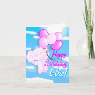 Carte d'anniversaire éléphant rose et bleu personn
