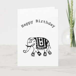 Carte d'anniversaire Elephant (style timbre indien