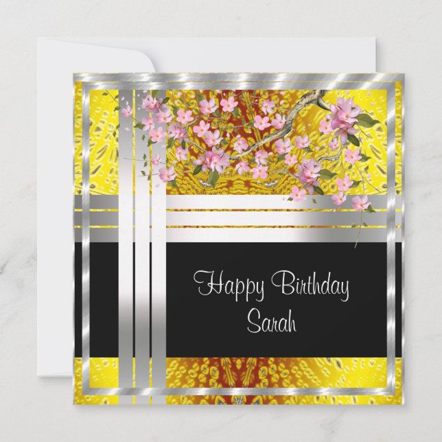 Carte d'anniversaire en or d'argent floral (Devant)
