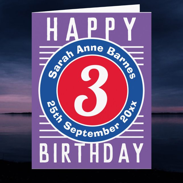 Carte d'anniversaire enfant avec nom Joyeux 3e ann (Créateur téléchargé)