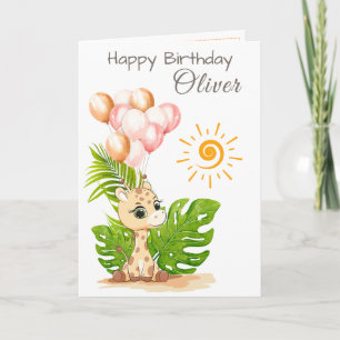 Carte d'anniversaire enfant girafe aquarelle avec