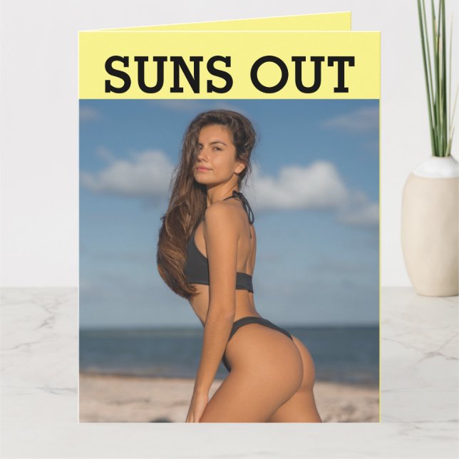 CARTE D'ANNIVERSAIRE ÉTÉ FILLE AUX FESSES EN BIKIN (Devant)
