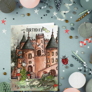 Carte d'anniversaire fantaisiste avec dragon et ch