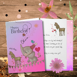 Carte d'anniversaire fantaisiste éléphant rose et