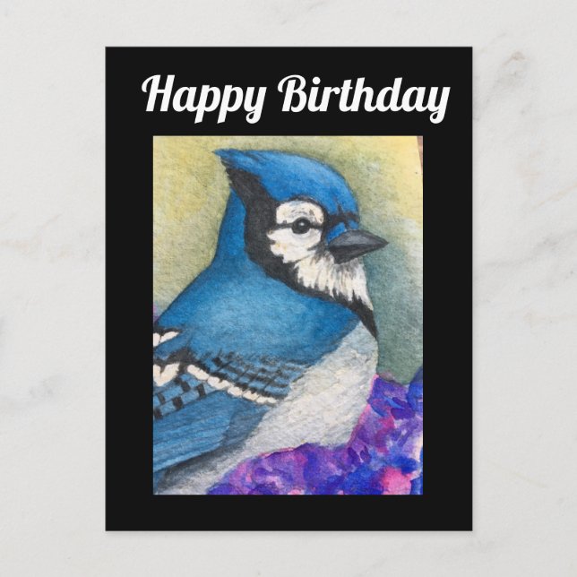 Carte d'anniversaire faune oiseau geai bleu Joyeux (Devant)