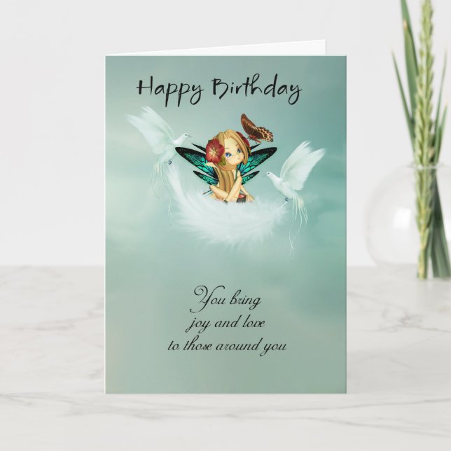 Carte d'anniversaire féerique avec des colombes (Devant)
