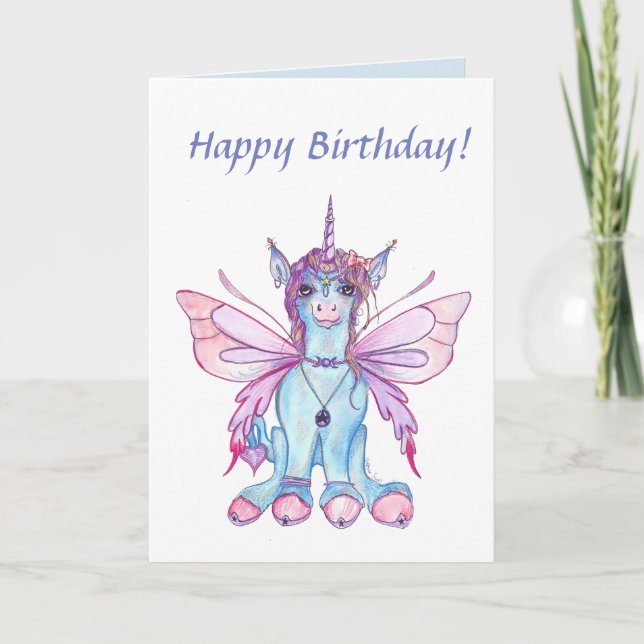 Carte d'anniversaire féerique de licorne (Devant)