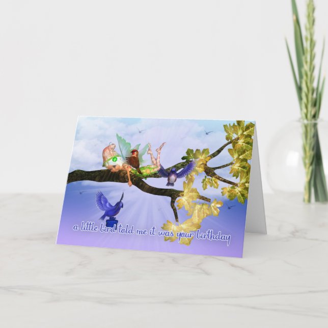 Carte d'anniversaire féerique - un petit oiseau (Devant)