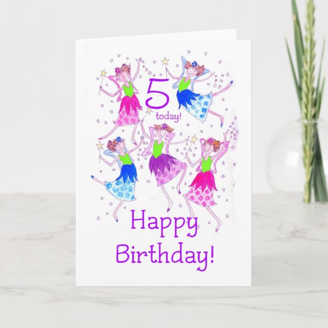 Carte d'anniversaire "Fées" pour 5 ans (Devant)