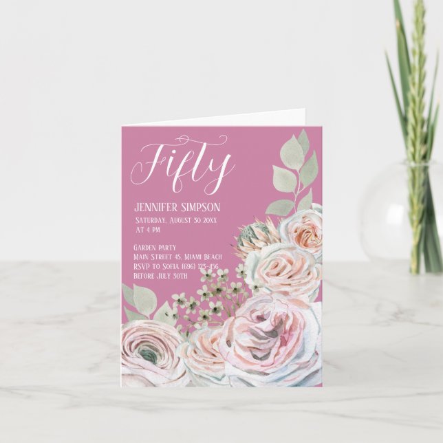 Carte d'anniversaire féminine pliée avec aquarelle (Devant)