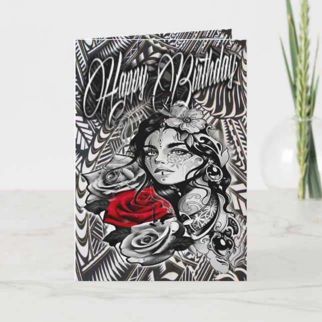 Carte d'anniversaire femme noire et grise (Devant)