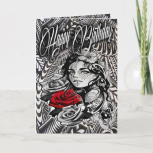 Carte d'anniversaire femme noire et grise