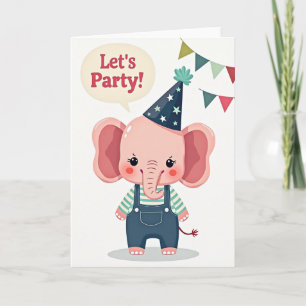 Carte d'anniversaire Fête de l'Éléphant Rose