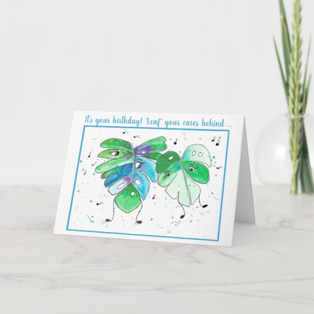 Carte d'anniversaire Feuille Blue Green Dancing (Devant)