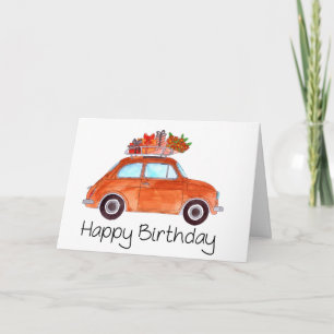 Carte d'anniversaire Fiat 500 rétro orange
