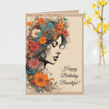 Carte d'anniversaire Fille aux fleurs hippie des a