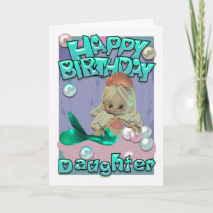 Carte d'anniversaire fille avec sirène