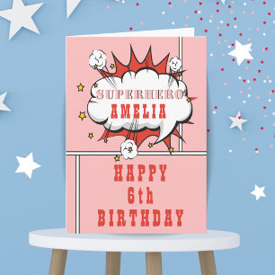Carte d'anniversaire fille bulle de BD super-héroï