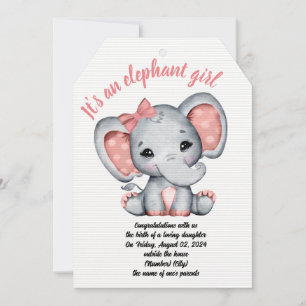 Carte d'anniversaire fille éléphant ruban rose