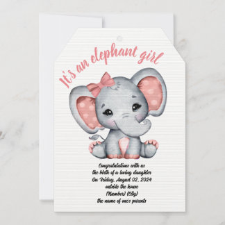 Carte d'anniversaire fille éléphant ruban rose