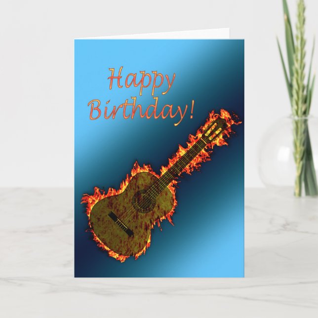 Carte d'anniversaire flamboyante de guitare (Devant)