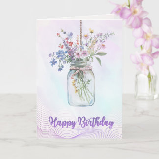 Carte d'anniversaire Fleur Aquarelle Élégante