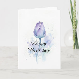 Carte d'anniversaire Fleur de Lotus Violet Aquarel