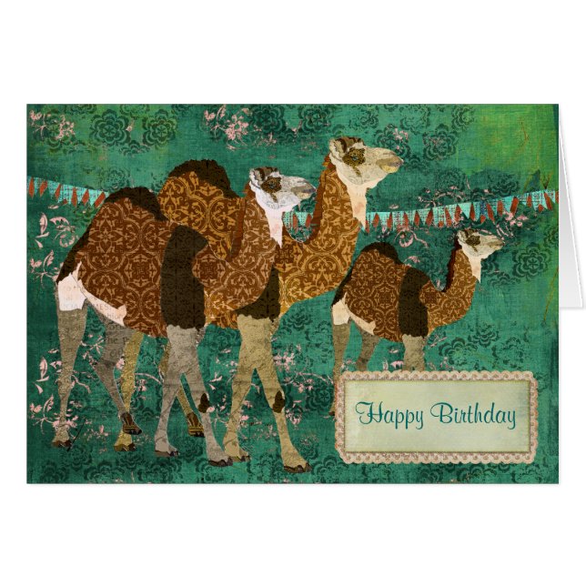 Carte d'anniversaire fleurie de jade de chameaux (Devant horizontal)