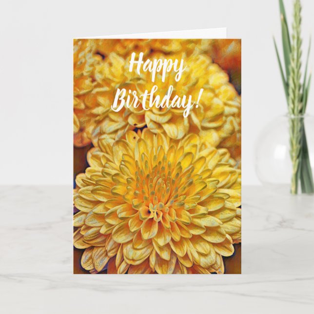Carte d'anniversaire fleurie jaune (Devant)