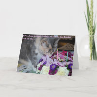 Carte d'anniversaire, fleurs et chat