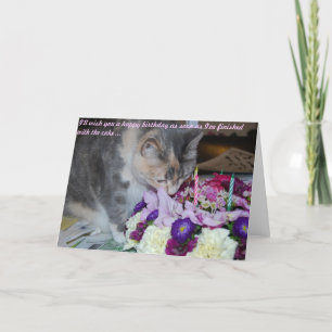 Carte d'anniversaire, fleurs et chat