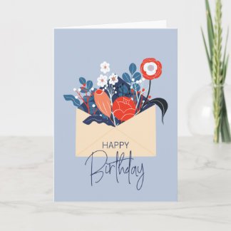 Carte d'anniversaire Floral bleu scandinave