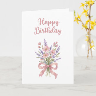 Carte d'anniversaire florale aquarelle rose et lav