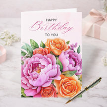 Carte d'anniversaire florale aux élégantes pivoine