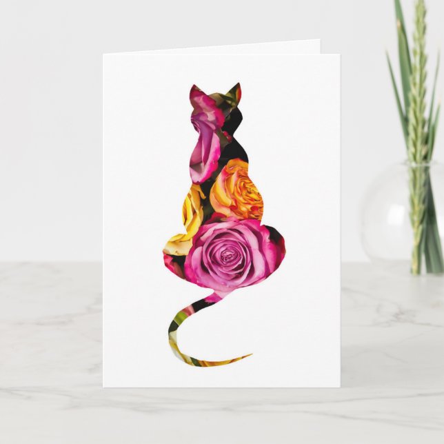 Carte d'anniversaire florale de chat (Devant)