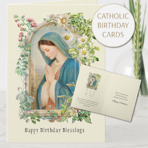 Carte d'anniversaire florale de la Vierge catholiq