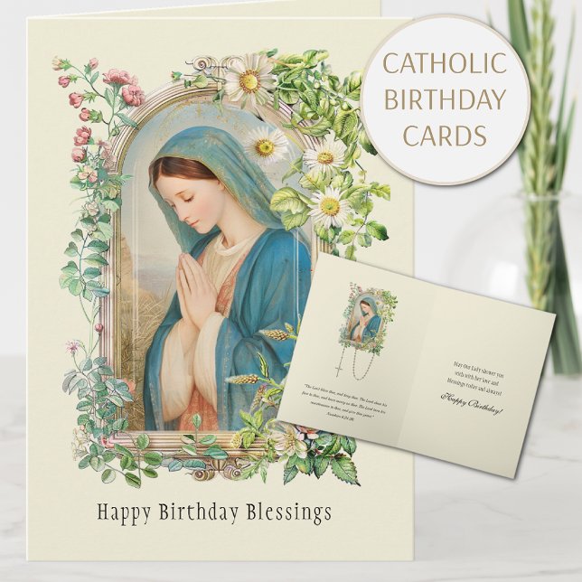Carte d'anniversaire florale de la Vierge catholiq (Créateur téléchargé)
