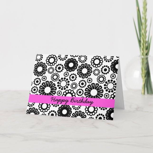 Carte d'anniversaire florale noire et blanche (Devant)