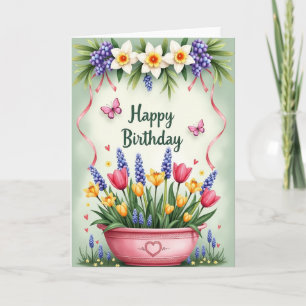 Carte d'anniversaire florale papillon douce