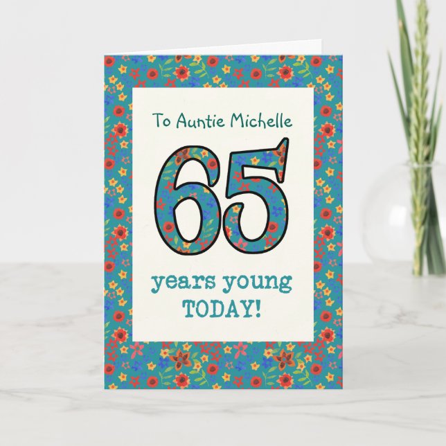 Carte d'anniversaire florale personnalisée 65 ans  (Devant)
