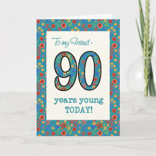 Carte d'anniversaire florale pour ami 90 ans Jeune