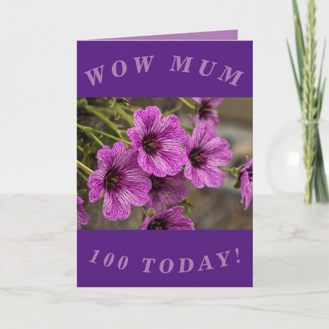 Carte d'anniversaire florale pourpre 100e annivers (Devant)