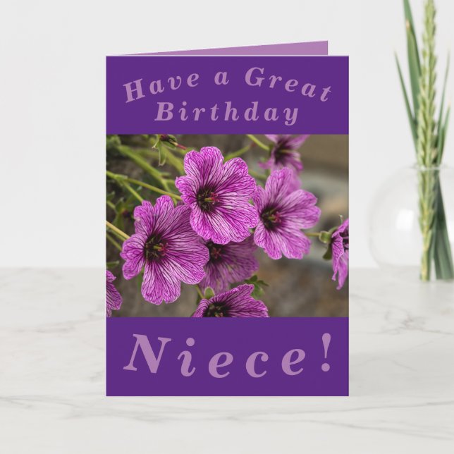 Carte d'anniversaire florale pourpre pour la nièce (Devant)