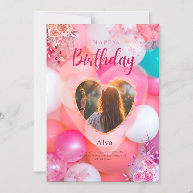 Carte d'anniversaire florale rose et blanc (Recto)